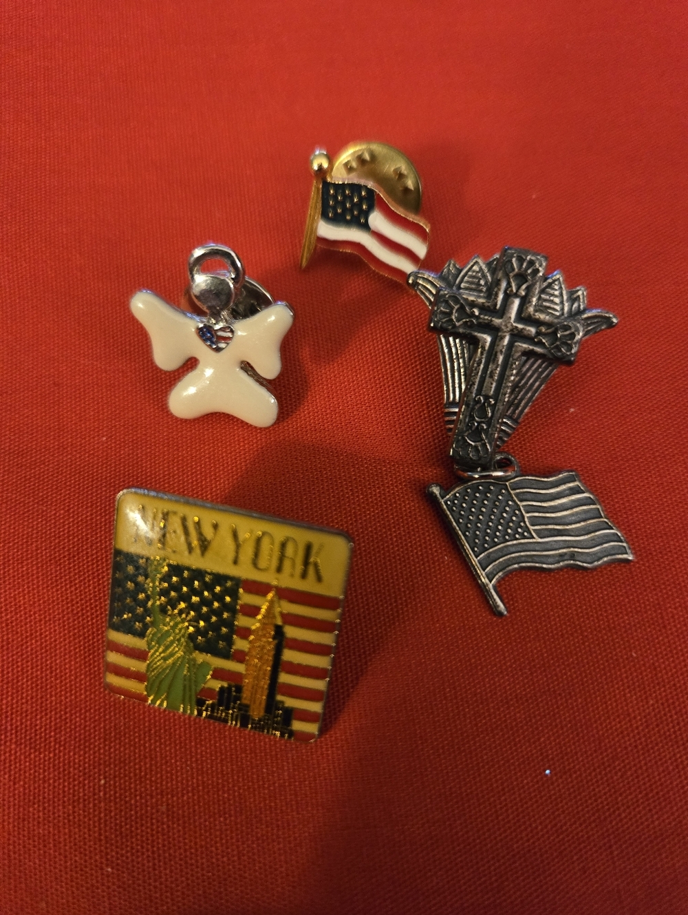 Patriotic Mixed Flag Pins Set - Red and Silver